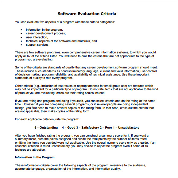 Free 9 Software Evaluation Samples In Pdf Word 