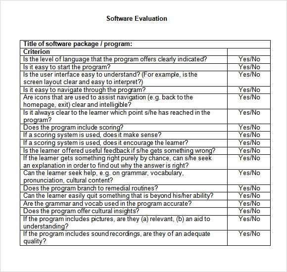 Free 9 Software Evaluation Samples In Pdf Word