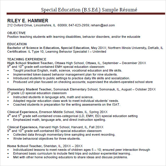 special education teacher resume template