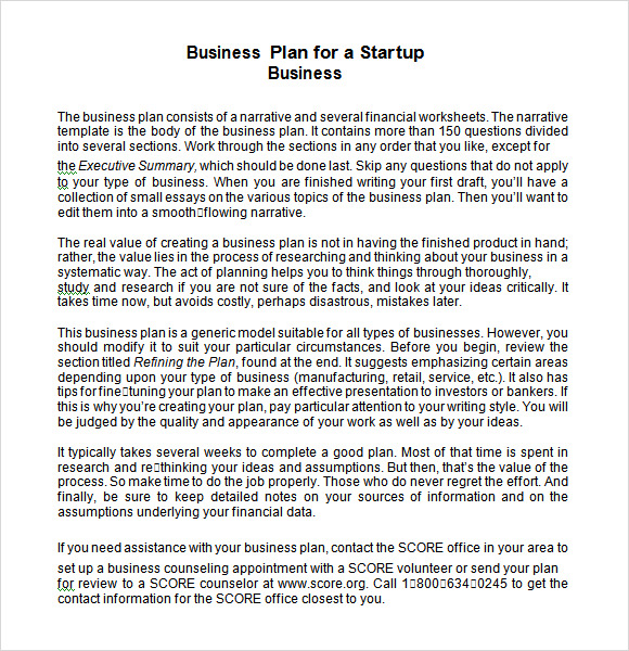 Start Up Sample Business Plan