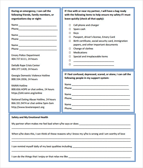 student safety plan template