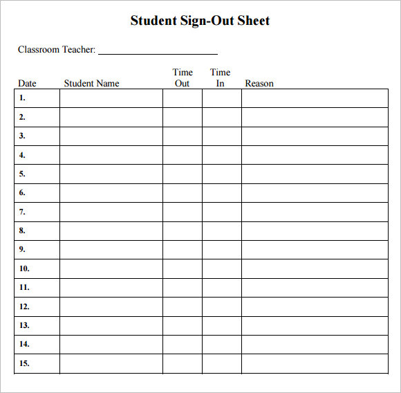 Sign Out Sheet Template 9+ Free Samples , Examples , Format