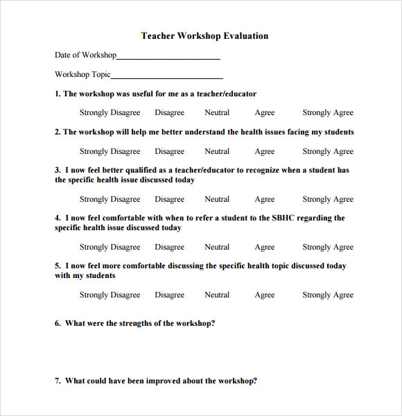 teacher workshop evaluation form