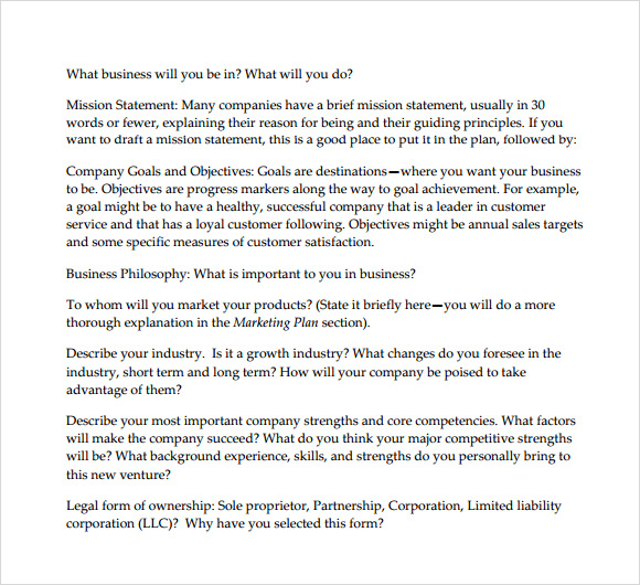 form of ownership in business plan sample