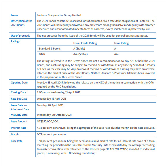 term sheet sample