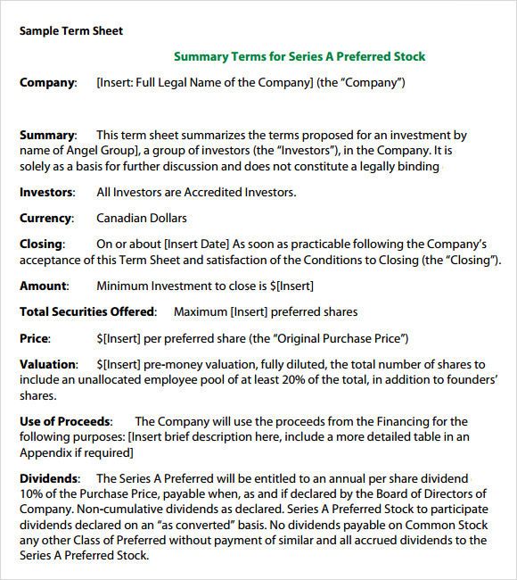 term sheet template free