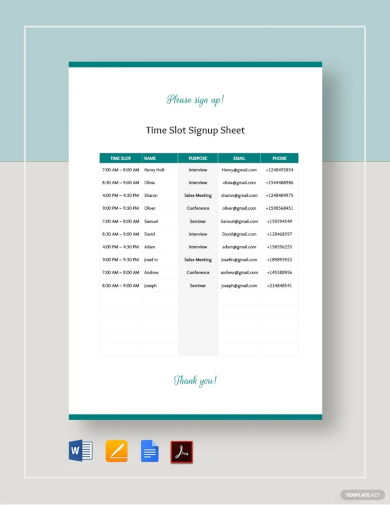 time slot sign up sheet template