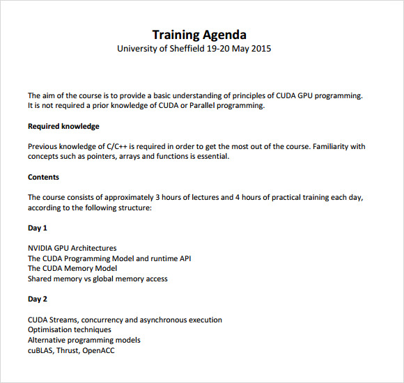 training agenda template pdf