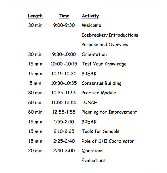 training agenda template sample