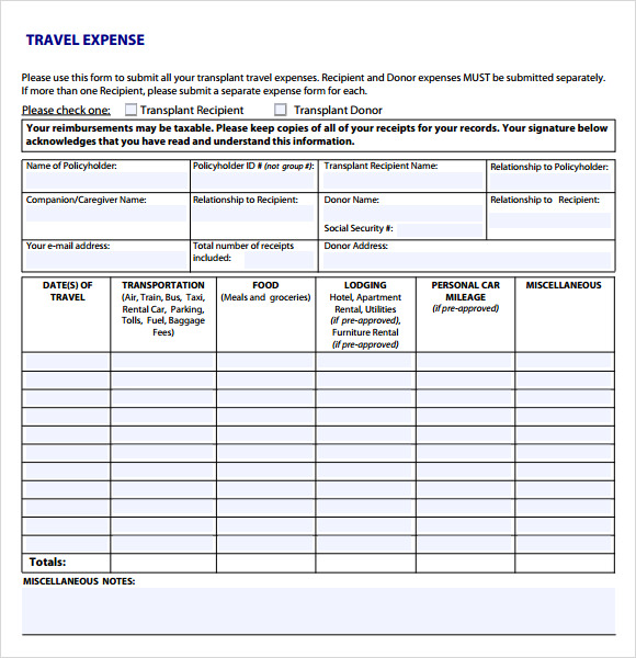 Travel Expense Sheet Template DocTemplates