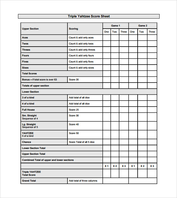 FREE 9 Sample Yahtzee Score Sheet Templates In Google Docs Google