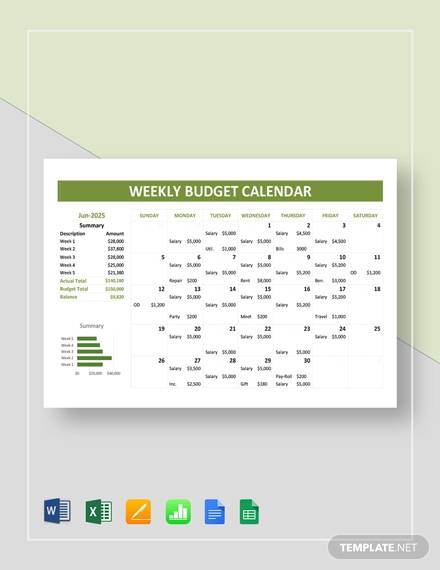 weekly budget calendar template