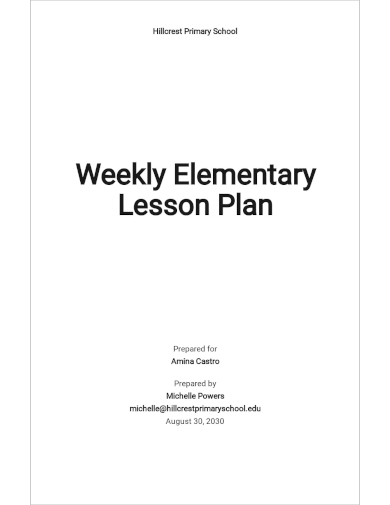 weekly elementary lesson plan template