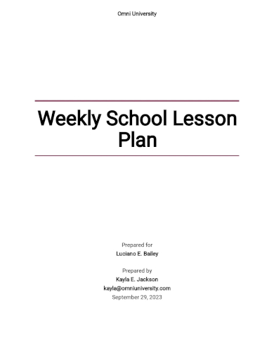 weekly school lesson plan template