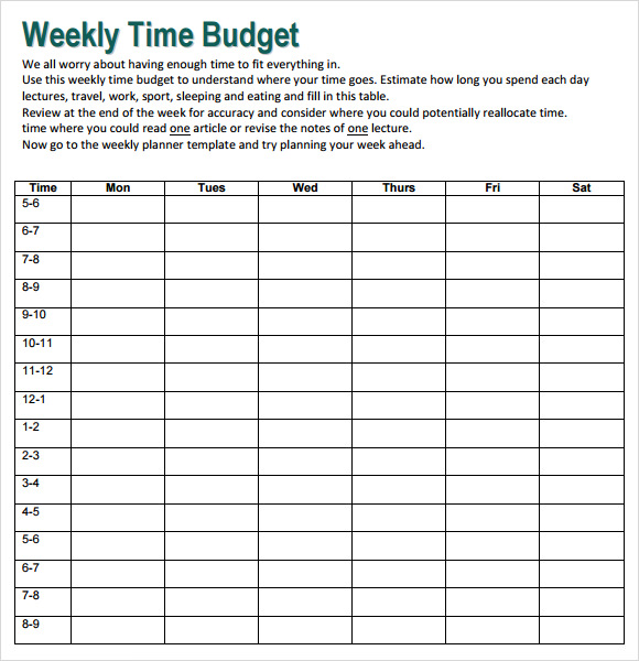 weekly time budget template