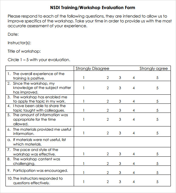 workshop evaluation form pdf