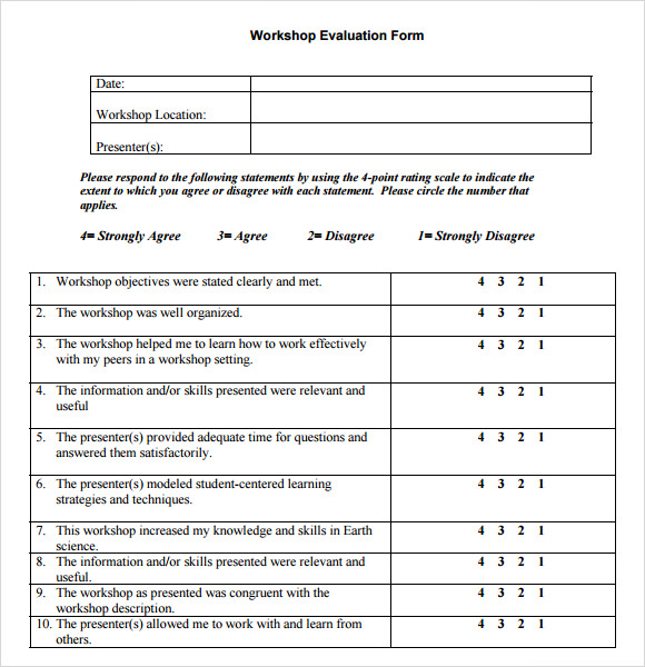 workshop evaluation form template