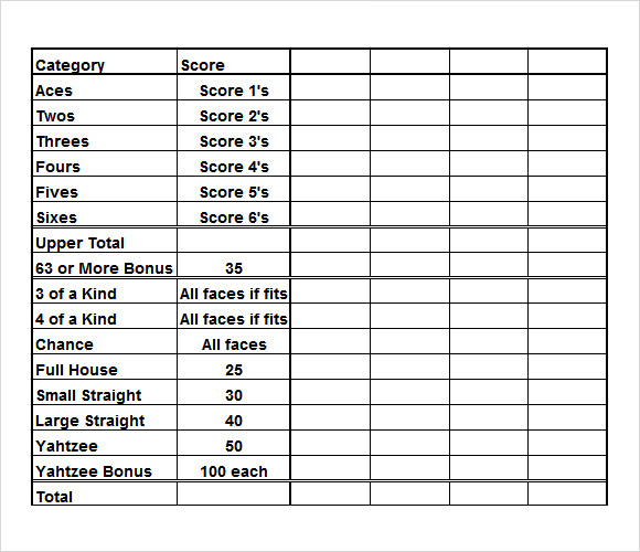 game rule sheet yahtzee