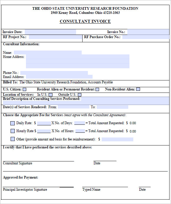 printable sample form free invoice Consulting  Invoice 9 Examples, Samples, Templates