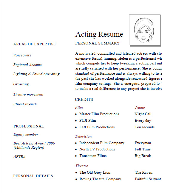 FREE 5 Acting Resume In Samples Examples Templates