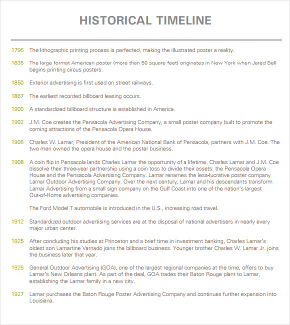 advertising timeline template example