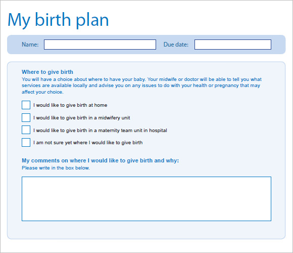 birth plan blank form nhs choices pregnancy baby