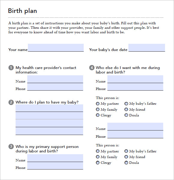 Simple Birth Plan Examples