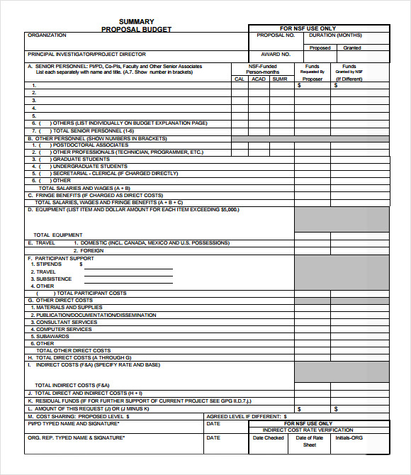 Nsf Budget Template Excel