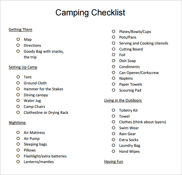 Camping List Template