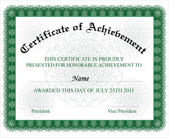 Certificate Of Achievement Examples