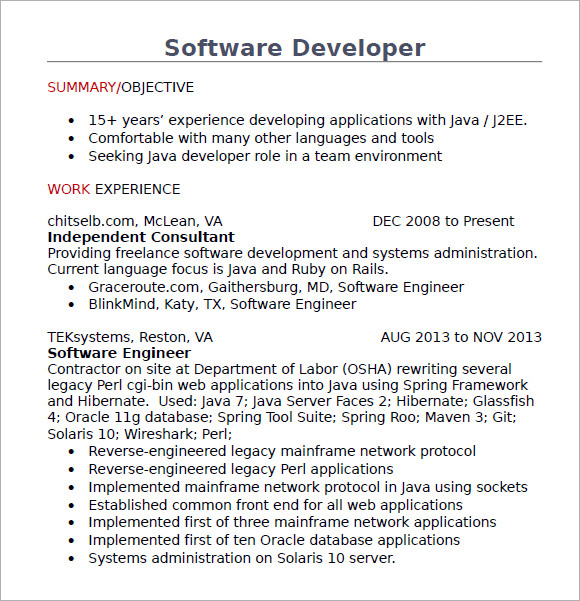 summary for java developer resume fresher