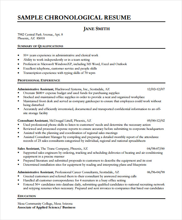 FREE 6+ Chronological Resume Templates in MS Word | PSD | PDF