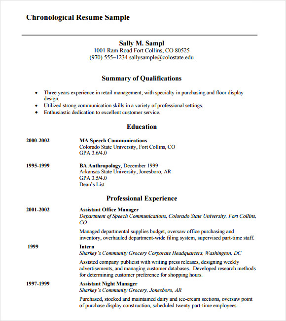 example of chronological order resume