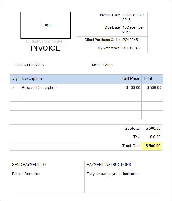 commercial invoice template word