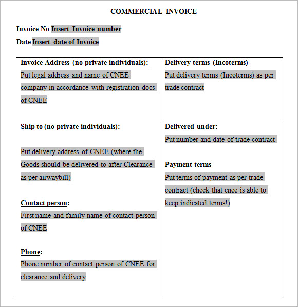 commercial invoice example