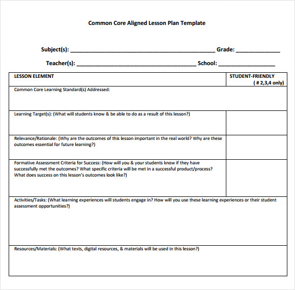 Common Core Lesson Plan Template from images.sampletemplates.com