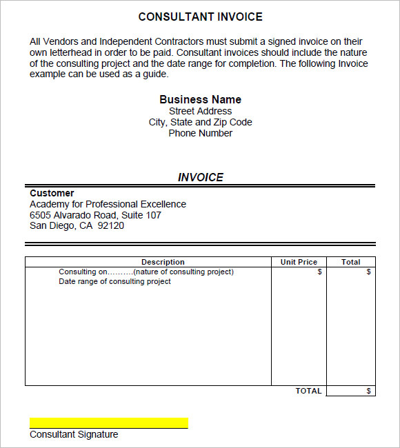 9+ Consulting Invoice Samples, Examples, Templates Sample Templates