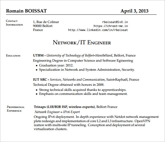 Network admin resume pdf