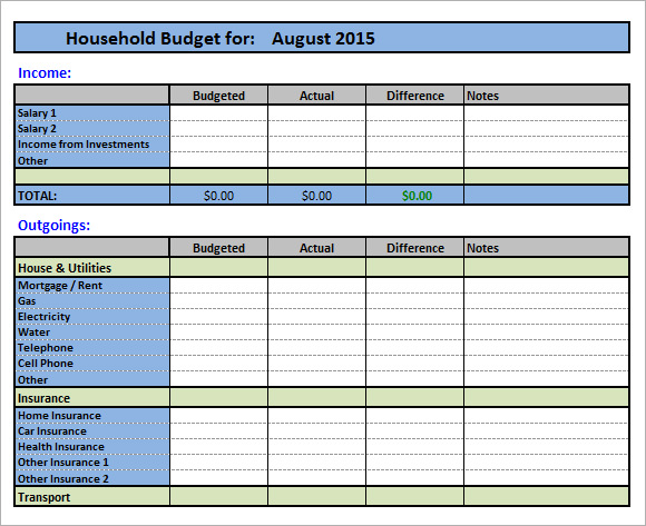 household budget google sheets template