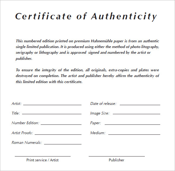 Template Certificate Of Authenticity