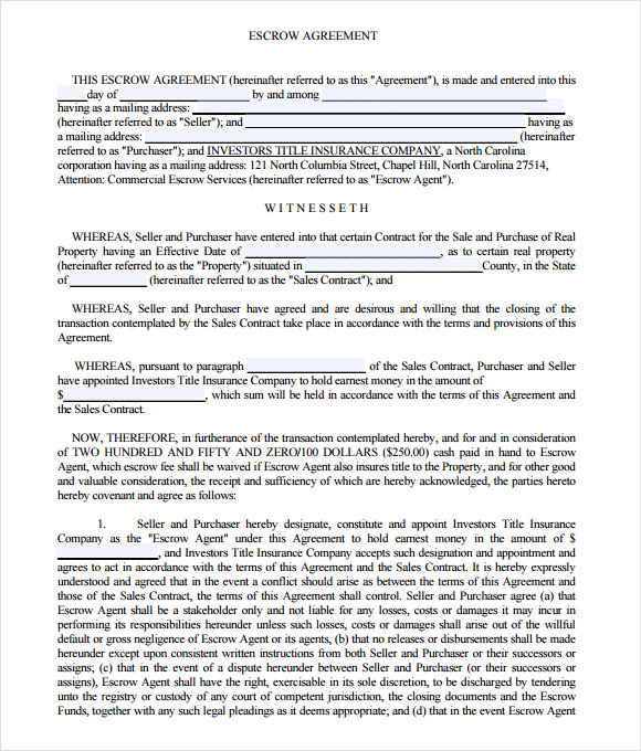 FREE 12  Sample Escrow Agreement Templates in Google Docs MS Word