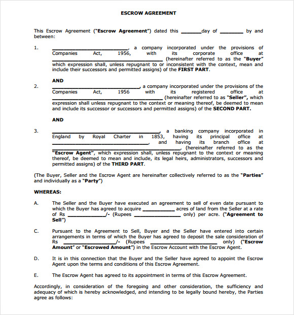 FREE 12  Sample Escrow Agreement Templates in Google Docs MS Word