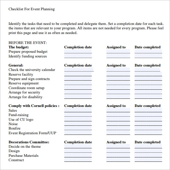 Event Planning Checklist Template Free