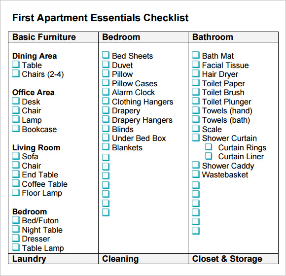 First / New Apartment Checklist - 40 Essential Templates ᐅ