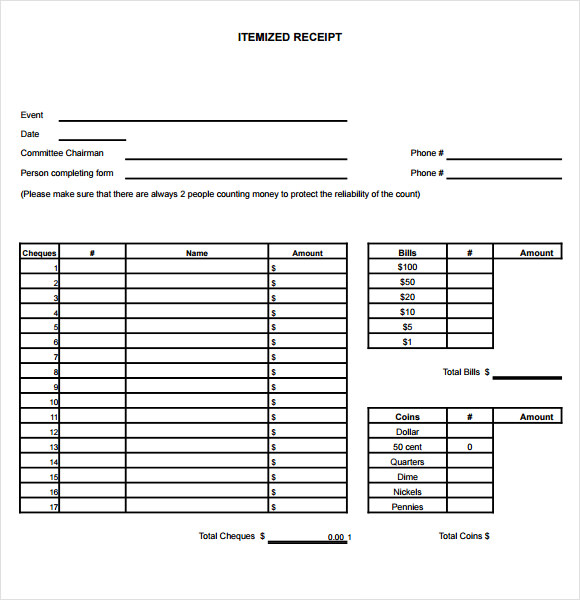 FREE 8+ Itemized Receipt Templates in Excel MS Word Number Pages