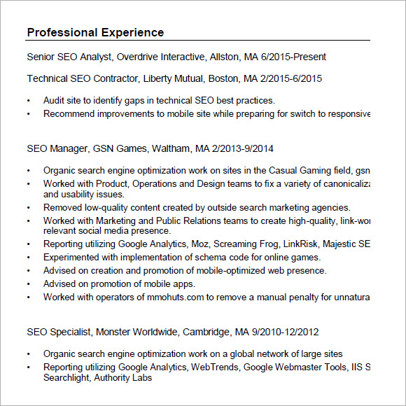 seo writer resume