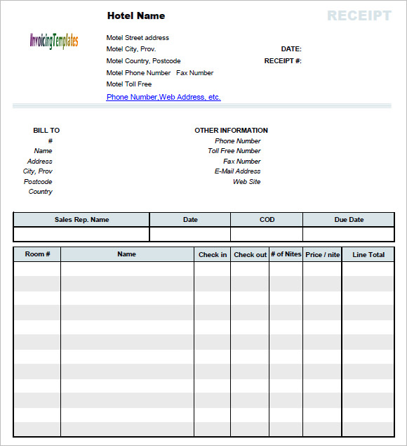 9 Sample Hotel Receipt Templates Download in Word & PDF Format Sample