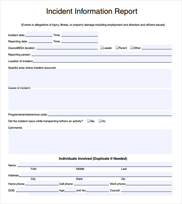 incident report template sample