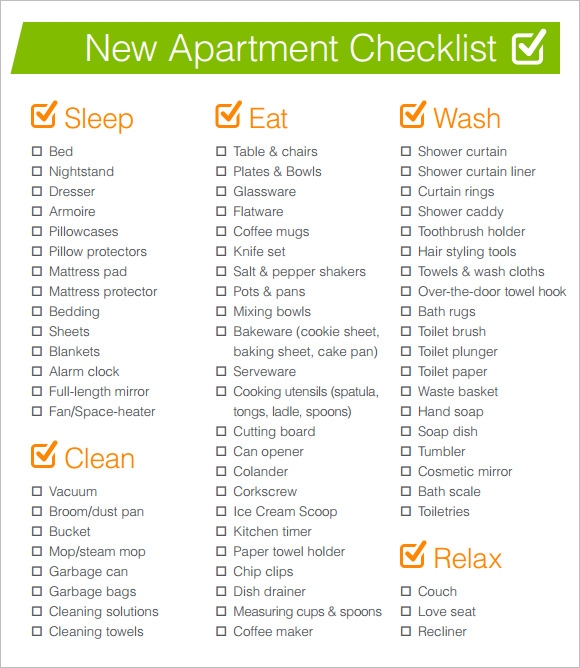 FREE 8+ New Apartment Checklist Samples in Google Docs | MS Word | Pages |  PDF