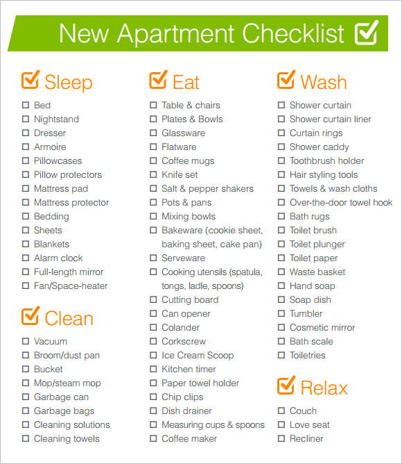 8 New Apartment Checklist Samples Sample Templates